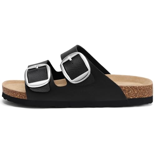 Image of KIDMI Women's Cork Footbed Slide Sandals Comfortable Arch Support Outdoor Sandal with Big Adjustable Buckle for Summer