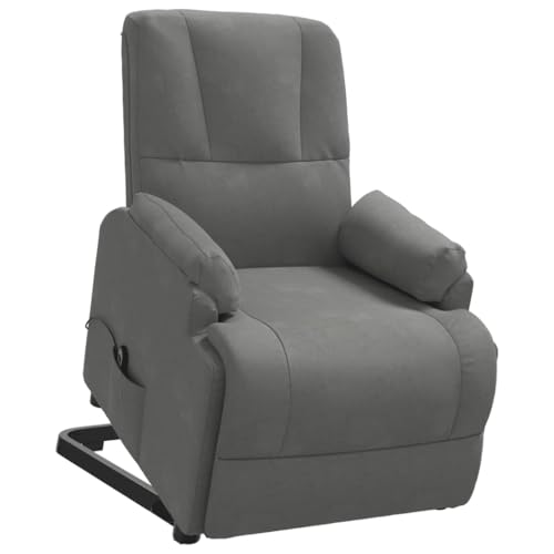 vidaXL Sillón Reclinable Elevable Silla Asiento Butaca Sofá Reposapiés Ajustable Sala de Estar Orejero Acolchado Piel de Ante Sintético Gris Oscuro