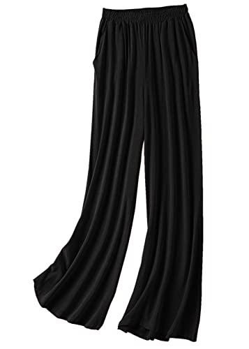 Womens Linen Pants High Elastic Waist Wide Leg Flowy Trousers Plus Size with Pockets