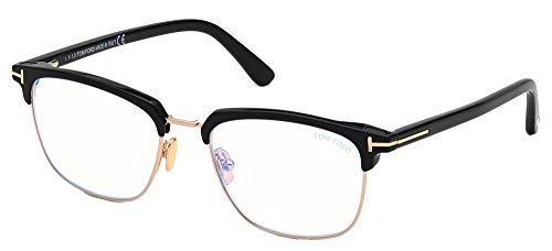 Tom Ford FT 5683-B 001 Shiny Black Metal Square Sunglasses Blue Block Clear With Grey Clip on Lens