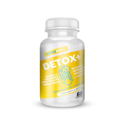 extraVITA-Drenante y depurativo Natural- Detox, Elimina toxinas y Estimula la función digestiva del organismo | Cardo Mariano + Rábano Negro + Alcachofa | Vientre plano | 60 cápsulas