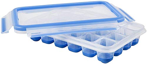Emsa, Contenitore Cubetti di Ghiaccio Salvafreschezza Clip&amp;Close, Contenitore con Coperchio, Fondo in Silicone e Chiusura Ermetica, Contiene 24 Cubetti di Ghiaccio, Trasparente