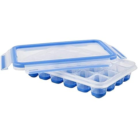Emsa 514549 CLIP & CLOSE Eiswürfelbox | mit Frischedeckel | für 24 Eiswürfel | Flexibler Boden | 100 Prozent Dicht | selbst im gekippten Zustand | Blau | 22,6 x 16,5 x 4,9 cm Cover