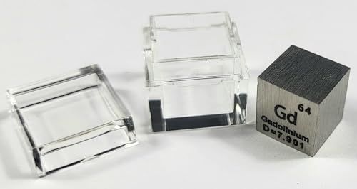 Image of 0.39 inch 10mm Gadolinium Metal Cube Gd up to 99.9% Pure Periodic Table Element Engraved Density Collection Science Education Display Block Cube + Acrylic Case Box - 1PC