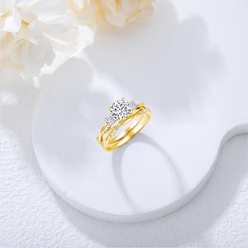 1.46 Carat (ctw) Round Cut Moissanite Twisted Bridal Sets Engagement Ring Set for Women, White Gold Wedding Band Engagement Ring, Customizable Sterling Silver, 10k gold, 14k gold, 18k gold4