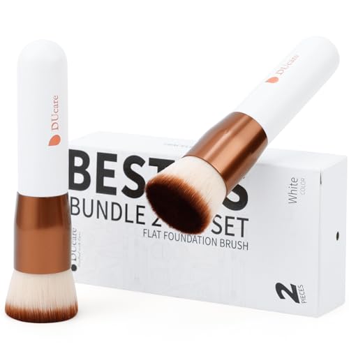 DUcare Foundation Brush 2pcs Flat Top Kabuki Self Tanner Brush Synthetic Professional Makeup Brush Liquid Blending Mineral Powder Buffing Stippling Makeup Tools