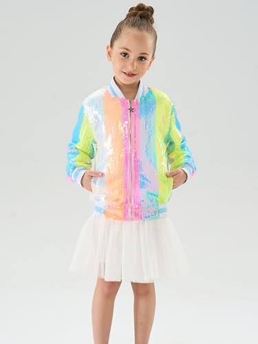 Image of 2Bunnies Girl Ombre Pastel Gradient Shimmer Sparkle Colorful Sequin Bomber Jacket