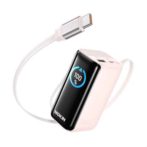 Image of MOKiN Portable Charger with Built-in Retractable USB-C Cable, 45W Fast Charging 10000mAh Power Bank, Compact Travel Battery Pack for iPhone 17 /16, Samsung Galaxy, iPad, Pixel and More