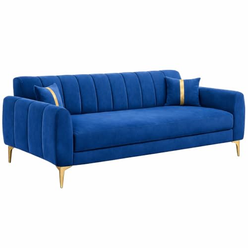 Image of Hermione Luxe Velvet-Suede Fabric 3 Seater Sofa | Comfortable Seating | Modern Sofa for Living Room - Dark Blue