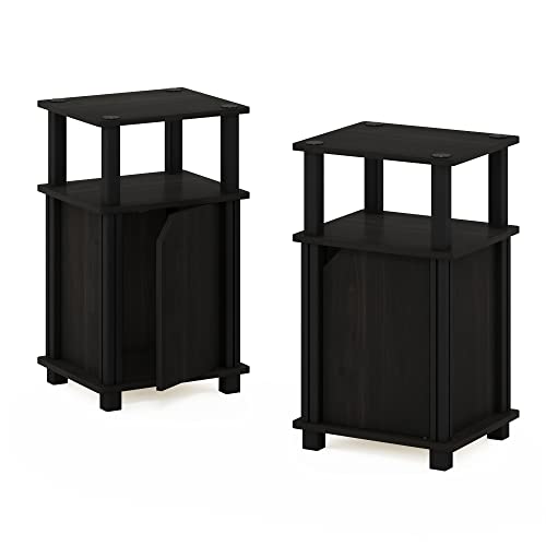 Image of Furinno Brahms 3-Tier End Side Sofa Table /Nighstand with Door, 2-Pack, Espresso /Black
