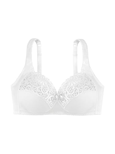 Dorina Damen Georgina Kabelloser Baumwoll-BH – Volle Abdeckung mit Spitzensaum, Stützender Unterbrust und Verstellbaren Trägern, Weiß