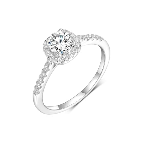 MDFUN White Gold Halo Engagement Ring for Women Promise Ring Wedding Bands Set Plated Rectangle Cubic Zirconia Eternity Band Size 5-10