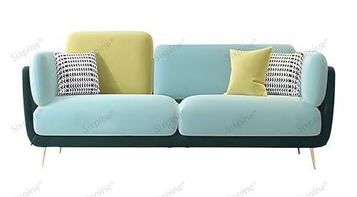Image of Luxurious 3-Seater Sofa with Premium Velvet Finish - Dual Color, High-Density Foam, Solid Wood Frame, Sturdy Golden Legs, Modern Living Room Sofa (Light Turquoise & Green, 3 Seater)
