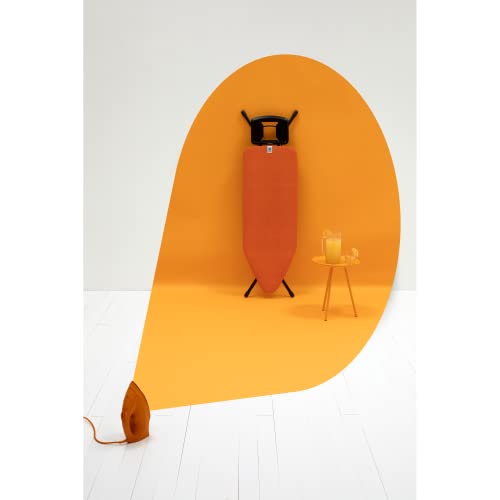 Image of Brabantia Size C Ironing Board (49x18 in) 7 Height Options, Solid Steam Iron Rest Holder (Happy Glow Orange /Black) Non-Slip Feet, Anti-Collapse Child Locks