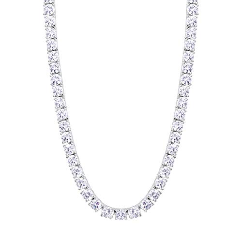 KRKC&CO Tennis Necklace Chain for Men, 3/4/5mm, Luxury Anniversary Birthday Gift for Him, Gold/White Iced Out Prong-Setting 5A Cubic Zirconia Stones Hip Hop Rappers Jewelrys