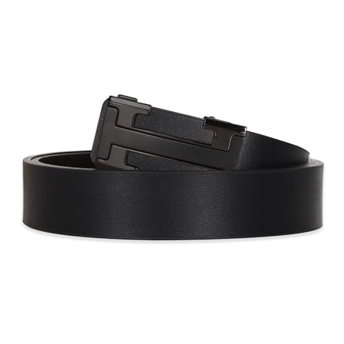 Image of Aurolran Men&Womens Leather Dress Belt Business Automatic Buckle Belt Color-Black Silver Gold