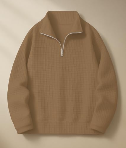 Image of KAJARU Men's Textured Half-Zip Short Sleeve Sweatshirt - Casual Summer Pullover Top
