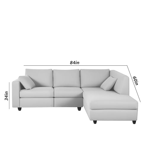 Image of Florian RHS 4 Seater L Shape Sofa Set for Living Room (Grey Fabric) Premium Fabric Sofa