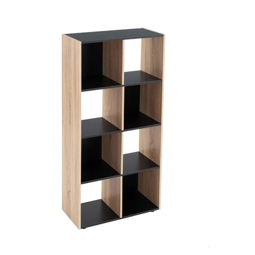 Relax World Bücherregal mit 4 Einlegeböden mit 8 Fächern aus Spanplatten, 12 mm dick, laminiert mit HPL, Büro, Wohnzimmer, Arbeitszimmer