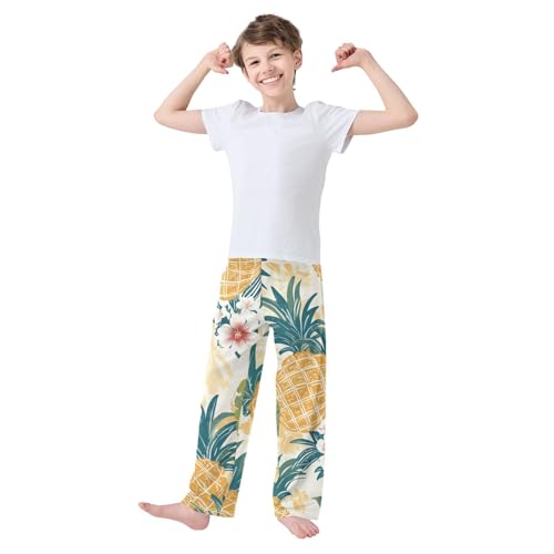 ZZXXB Pineapple and Leaves Boys Long Pants Soft Trousers Elastic Waist Kids Lounge Bottoms with Pockets S-XL3