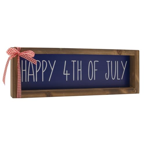 Happy 4th Of July Sign Independence Day Decorations For Home Wooden Patriotic Indoor Table Top Centerpieces Wall Mantle Office American Fourth Of July Wood Signage Farmhouse Decor