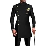 African Suits for Men Single Breasted Blazer and Pants 2 Piece Set Dashiki Outfits Ankara Attire for Wedding Black Medium