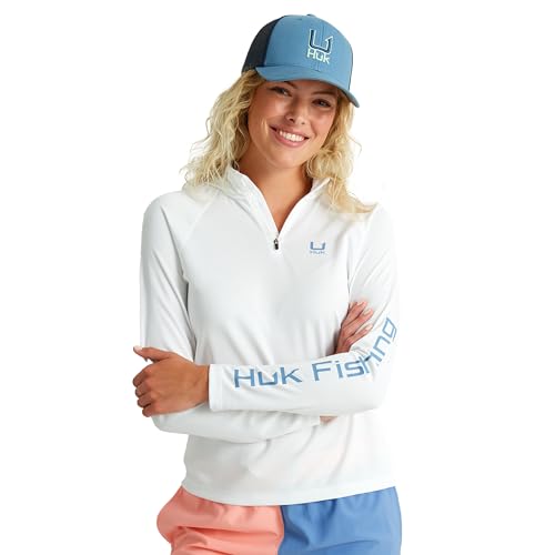 HUK Standard Icon X Hoodie, Fishing Shirt with Sun Protection for Women, White