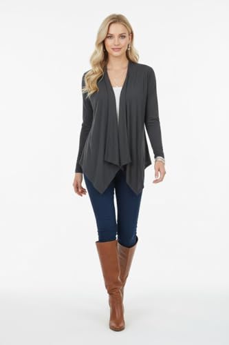 Image of ToBeInStyle Womens Open Front Long Sleeve Lightweight Asymmetrical Draped Cardigan with Side Pockets