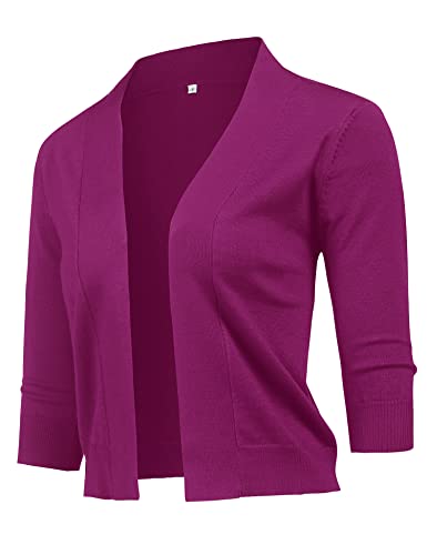 Image of URRU Women's Classic 3 /4 Sleeve Open Front Cropped Cardigan Sweater Lightweight Knit Short Shrugs