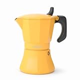 Oroley - Cafetera Italiana Petra | Base de Acero Inoxidable | Cafetera Inducción, Vitrocerámica, Fuego y Gas | Estilo Tradicional (Mostaza, 6 Tazas)