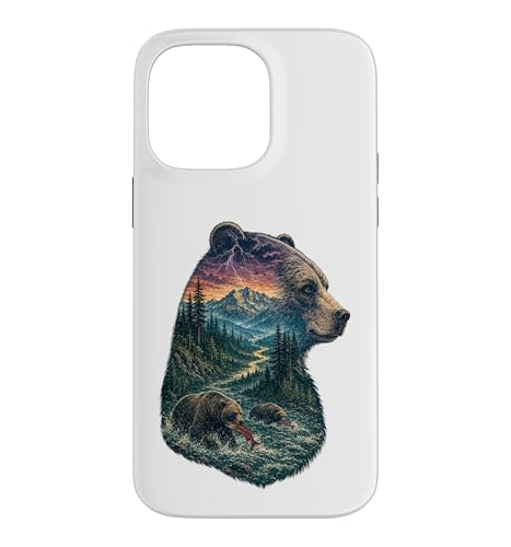 Majestic Bear Mountain River Wildlife Double Exposure�n�C�J�[�B �X�}�z�P�[�X iPhone 14 Pro Max �p
