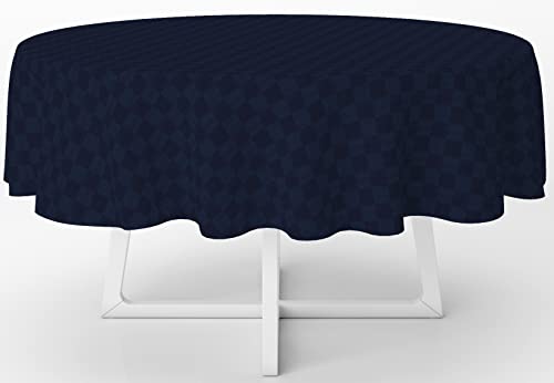 Nappe art Dama anti-taches jacquard motif damina damassé en couleur à carreaux en polyester couvre-table imperméable et hydrofuge pour chaque table ronde 160 cm diamètre bleu nuit Cover