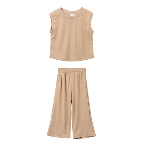 Image of TAOJIAN Baby Girls Kids Sleeveless Shirts and Wide Leg Pants Summer Clothes Sets