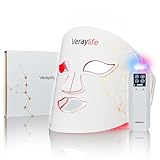 Veraylife Red Light Therapy Mask for Face, LED Facial Mask, Skin Care Light with Near Infrared 850nm & Adjustable Blue Light, Portable Home Device with 7 Colors & 8 Modes, 432 Beads Pro LEDs (White)