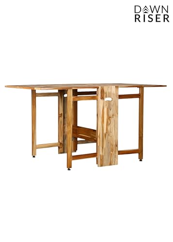 Image of Two-Side Folding Teakwood Table - Space-Saving Design, Sturdy Build, Adjustable Levelers, Multi-Purpose Dining, Work, Study, Easy Assemble, Compact Indoor Outdoor Use - DIY Model - Natural - Dawnriser