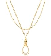 WEARON Snake Necklace 14K Gold Plated Dainty Bead Gene Figaro Heart Herringbone Paperclip Chain C...