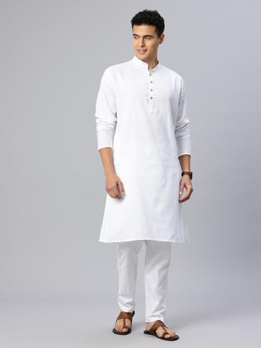 Image of Majestic Man Men's Cotton Regular Fit Traditional Mandarin Collar Ethnic Motifs Solid Long Kurta