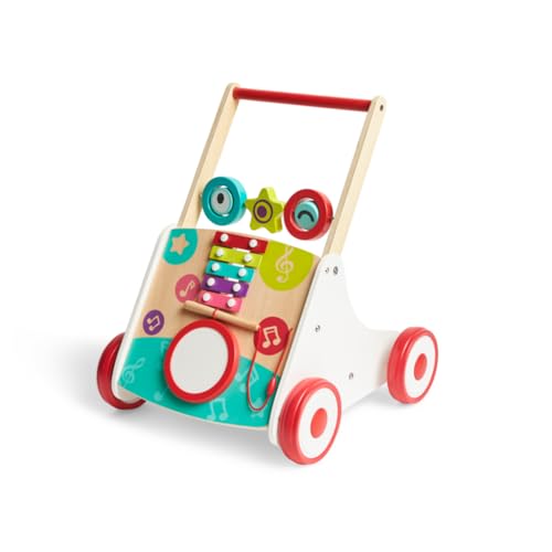 Hape Wooden Push and Pull Music Learning Walker| Multiple Activities Center for Toddlers Ages 10 Months and Up
