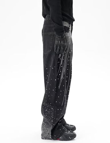 Y2K Skater Jeans Wide Leg Hip Hop Sparkly Bling Glitter Denim Pants4