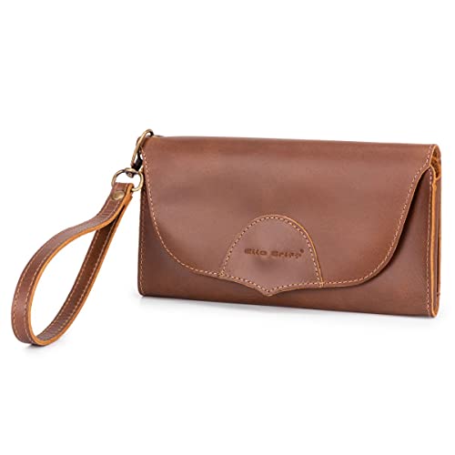 Carteira de Mão Feminina Porta Celular Documentos Couro Legítimo (Marrom)
