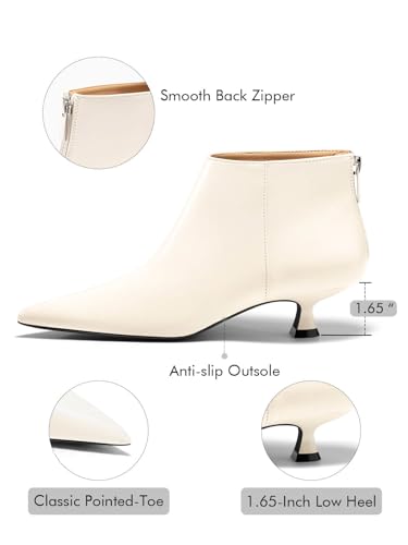 Image of Coutgo Womens Kitten Low Heel Booties Pointed Toe Short Ankle Boots Back Zipper Fall Shoes