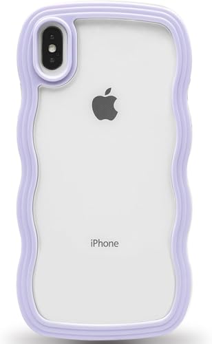 Image of GoldKart iPhone Xs Max Case Wavy Edge Clear Back Design, Anti-Slip Grip Cute Wave Curly Frame Shape Shockproof Soft TPU & Hard PC Bumper Protective Phone Case Cover for Women Girls - Purple