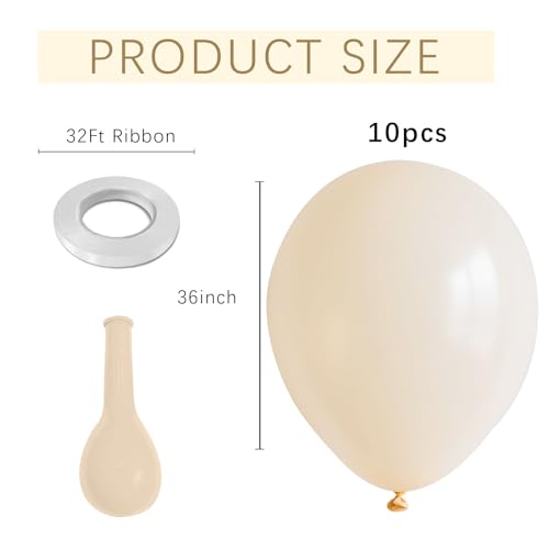 Image of Cream Balloons 10 Pack 36 inch Latex Party Neutral Round Beige Sand White Balloons for Birthday Wedding Baby Shower Gender Reveal Party Decoration