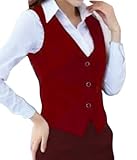  ORANDESIGNE Manteau Gilet sans Manches Vintage Cardigan a Rayure Bolero Femme Chic à Col V Vêtements de Travail Affaires avec Boutons E Vin Rouge S