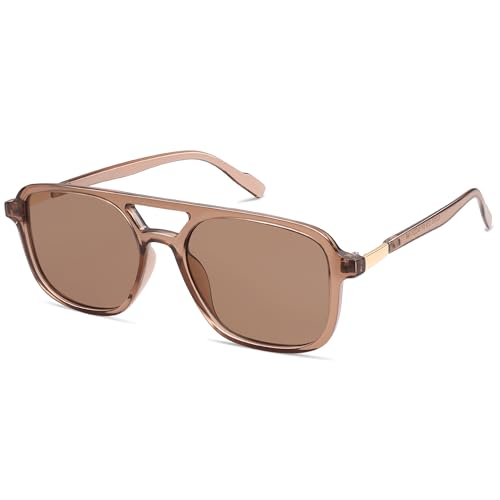 SOJOS Retro Aviator Sunglasses for Women Men,Trendy Rectangle Womens Mens Shades Sun Glasses SJ2202 Coffee