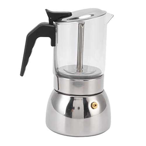 RASTKY Italiana de Cristal Moka Pot de Acero Inoxidable Resistente Al Calor, Fácil de Limpiar para Uso Doméstico y Cafetería (300ML)