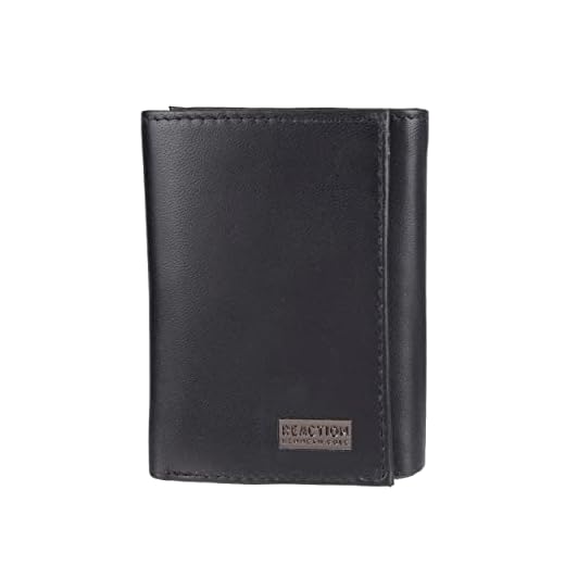 Kenneth Cole Reaction Men's Wallet - RFID Genuine Leather Slim Trifold with ID Window and Card Slots, Black Plaque