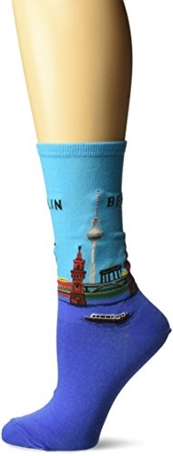 Hot Sox Women's Travel Series Novelty Fashion Crew, Berlin (Light Blue), Shoe Size: 4-10