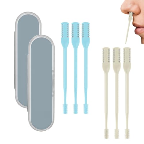 XoeLLe 8 Pezzi Taglia Peli Naso e Orecchie, Tagliapeli Naso e Orecchie Professionali, Lavabile Taglia Peli Senza Batterie, con Scatola Portaoggetti Trasparente, Facile da Usare (Blu, Giallo)