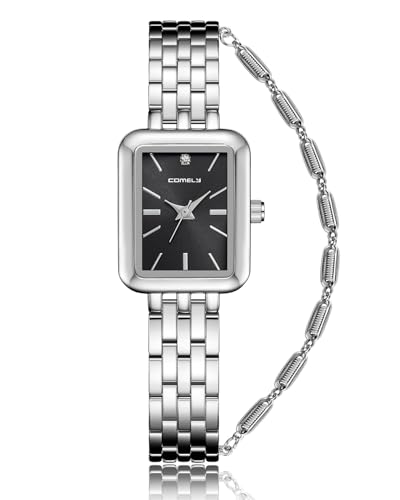 CIVO Ladies Watches for Women Silver: Waterproof Square Analog Stainless Steel - Small Fashion Elegant Quartz Wrist Watch